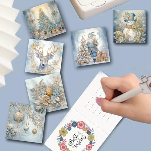 jinglinhh 6pcs Christmas Tree Santa Elk Flowers Ball Diamond Art Painting Greeting Cards with Envelopes, DIY Card Making Kits for Adults, Diamond Art Postcards Holiday Cards Craft Gifts - Image 7