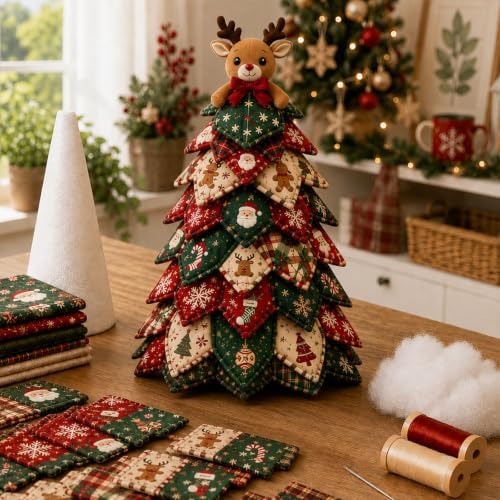 Daily Partner DIY Quilted Fabric Christmas Tree Kit, Arts and Crafts for Adults, (Reindeer) by DailyPartner