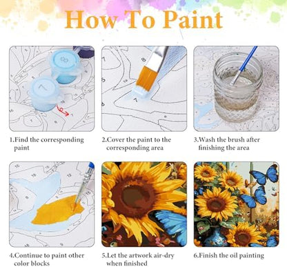 Paint by Numbers Kit for Adults, Sunflower & Butterfly Design, 16x20 Inch - Image 4