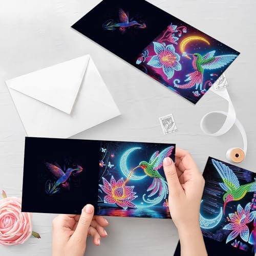 MVVMTOP 6pcs Diamond Painting Greeting Card with envelopes, DIY Hummingbird Diamond Art Greeting Card for Blessing and Wish Special Shaped Arts Crafts for Christmas Birthday Thanksgiving Day Holiday - Image 7