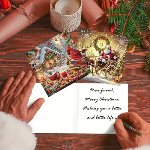 12Pcs Christmas Greeting Card DIY Diamond Art Painting Greeting Cards Blessing Folding Card Kit with White Envelopes Diamond Arts Crafts for Birthday Festival Gift-03 - Image 6