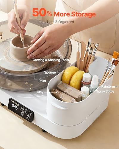 VEVOR Pottery Wheel for Adults, 14" and 11" Turntables, 450W Electric Table Top Pottery Wheel with Foot Pedal, 30-300 RPM Adjustable Speed, Aluminum Body, for Beginners, DIY Clay Art Craft, White - Image 5