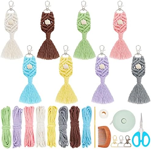 INFUNLY 8 Set DIY Macrame Keychain Kits for Adults Beginner Macrame Cord Knotting Kit Boho Macrame Tassel Keychain with Instruction for Car Key Purse Phone Wallet Charm by INFUNLY