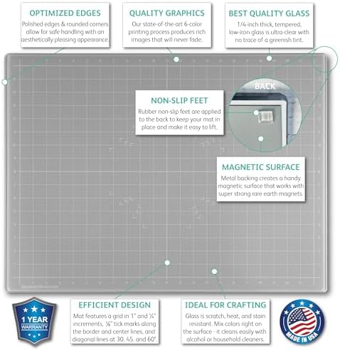 GLASSBOARD STUDIO Glass Craft Mat - Magnetic, Heat & Scratch Resistant - For Crafting, Cutting, Painting, Mixed Media Artwork - Grid Lines, Non-Slip Rubber Feet (Gray 9"L x 12"W) - Image 3
