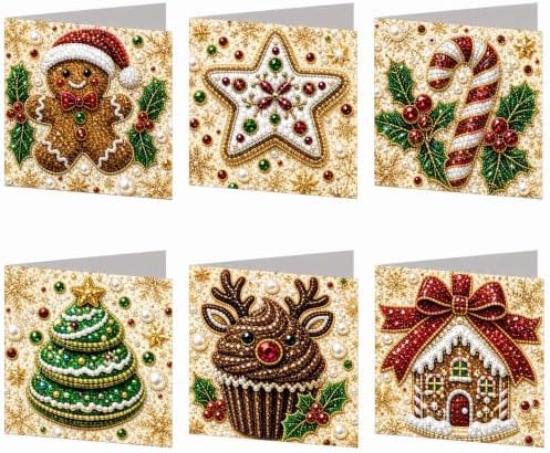 6Pcs Christmas Cookies DIY Pearl Diamond Art Greeting Cards Kits - Image 2