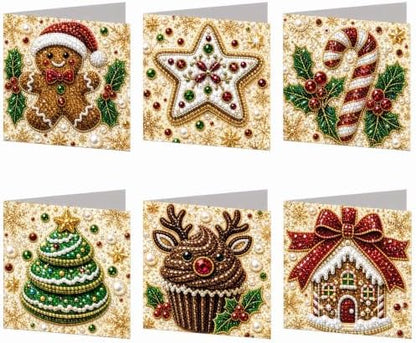 6Pcs Christmas Cookies DIY Pearl Diamond Art Greeting Cards Kits - Image 2