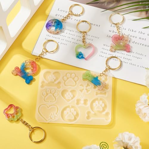Resin Keychain Mold Epoxy Resin Molds for Keychain Making 1Pc Bone Dog Paw Heart Silicone Pendant Mold for Jewelry Making with 10Pcs Key Rings, 30Pcs Jump Rings - Image 5