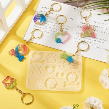 Resin Keychain Mold Epoxy Resin Molds for Keychain Making 1Pc Bone Dog Paw Heart Silicone Pendant Mold for Jewelry Making with 10Pcs Key Rings, 30Pcs Jump Rings - Image 5