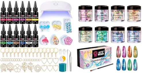 LET'S RESIN Chameleon Flakes and 12-Color UV Resin with All-Inclusive Keychain Making Kit by LETSRESIN
