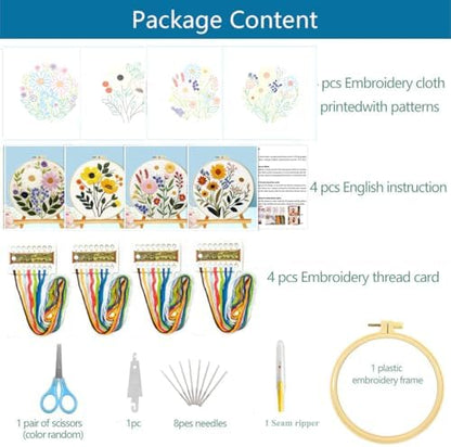 Zhenqing 4-Piece Floral Embroidery Kit for Beginners - Complete Set with Printed Cotton Fabric, Hoop, Threads & Tools (C0155) - Image 4