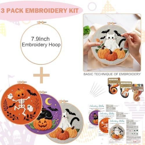 Nuberlic 3 Pack Halloween Embroidery Kit for Beginners - Image 2