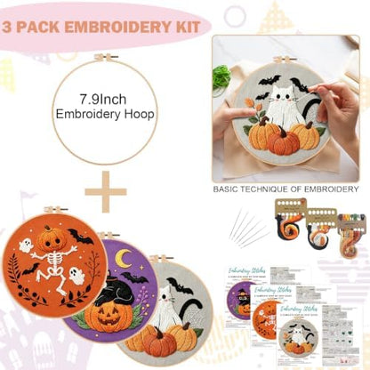 Nuberlic 3 Pack Halloween Embroidery Kit for Beginners - Image 2