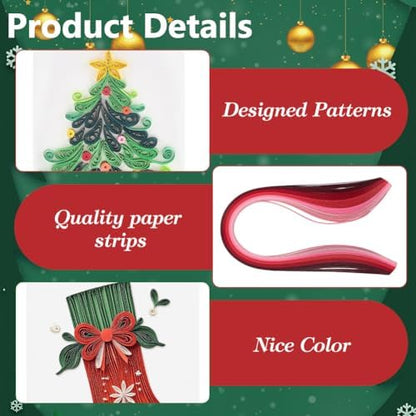 WEBEEDY 20 Sets Christmas Paper Quilling Kit for Adult Beginner Handmade Christmas Tree Snowman Ball Socks Patterns Greeting Card with Instuction DIY Holiday Congratulation Cards for Party Decor - Image 3