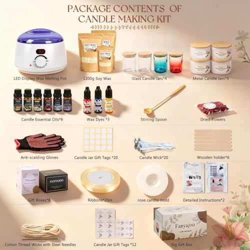 Fanyajoo Candle Making Kit,Candle Making Kit for Adults & Beginners–1200g Soy Wax，Digital Wax Melting Pot, Floral Candle Molds, Gift Boxes,Complete DIY Set，Perfect for Home Crafts & Giftin - Image 2