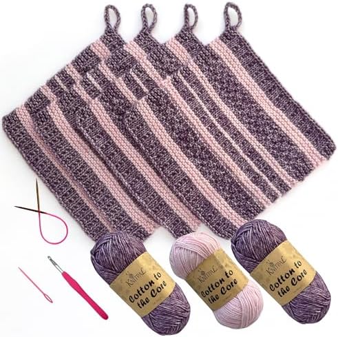 KnitPal Dishcloth Knitting Kit for Beginners (Plum Purple + Blush Pink) by KnitPal
