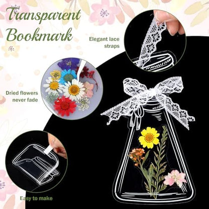 Faccito 135 Pcs Dried Flower Bookmark Making Kit Spring Craft 80 Pressed Flower and 50 Transparent Bookmarks with Hole Puncher Lace Tweezer DIY Book Mark Kits for Classroom Students Adults Party - Image 4