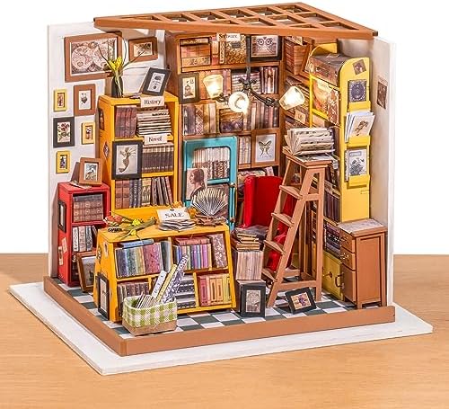 ROBOTIME DIY Miniature House Kit Miniature Dollhouse Kit Tiny House Kit for Adults Library House Kits Best Birthday Gifts for Teens(Sam's Study) by ROBOTIMEBuildingThingstoLife
