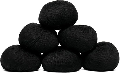 100% Baby Alpaca Yarn Wool Set of 6 Skeins (300 Grams) DK Weight - Made in Peru - Heavenly Soft and Perfect for Knitting and Crocheting (Black, DK - 6 Skeins)