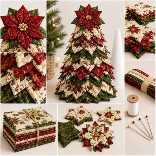 DIY Quilted Christmas Tree Kit, 3D Fabric Patchwork Craft Set for Adults & Beginners, Handmade Holiday Sewing & Tabletop Decor Project, Creative Crafting Gift Box (#V) - Image 3