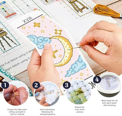 FREEBLOSS 6 Set Cross Stitch Bookmark Kit Stamped Cross Stitch Kit Tarot Cards Theme Embroidery Set with Instruction for Adults 8''*2.4'' - Image 4