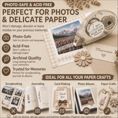 MARCADORUS Glue Tape Roller, Double Sided Scrapbook Tape, 208 Ft Total - Image 5