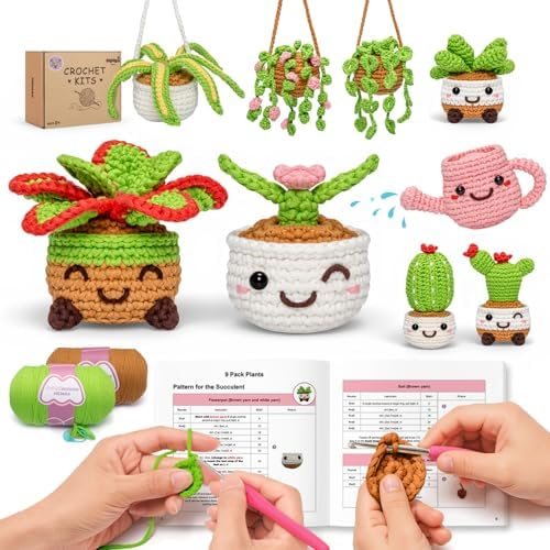 Mewaii Crochet Kit for Beginners, 9 Pack Plant Kit Craft Set by Mewaii