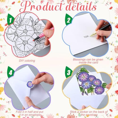 Gueevin 24 Pcs Flowers Coloring Greeting Cards with Envelopes, 4x6 - Image 3