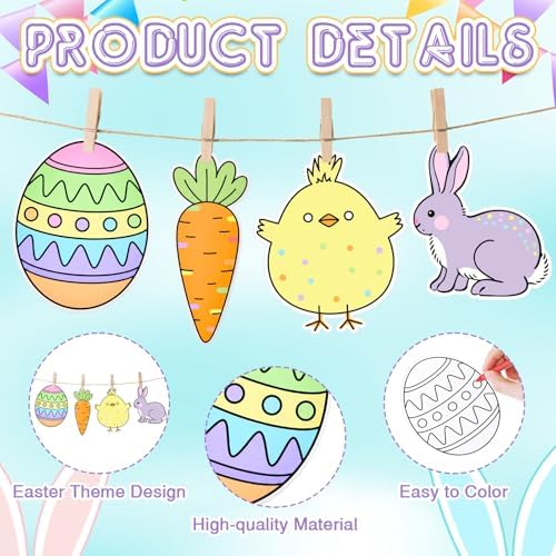 Moinchore 48 Pcs Easter Crafts Color Your Own DIY Paper Coloring Rabbit Egg Carrot Chick Crafts Easter Basket Stuffers for Adult Church Spring Art Gift Favors Decorations - Image 4
