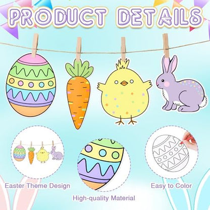 Moinchore 48 Pcs Easter Crafts Color Your Own DIY Paper Coloring Rabbit Egg Carrot Chick Crafts Easter Basket Stuffers for Adult Church Spring Art Gift Favors Decorations - Image 4