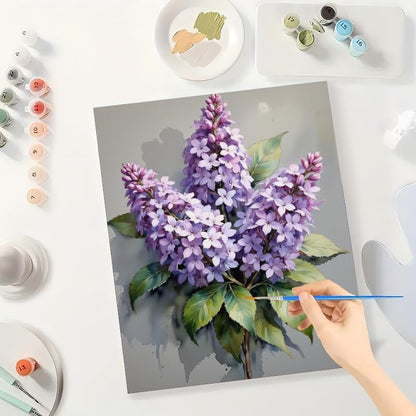 Botanical Art Paint by Numbers Kit for Adults - DIY Lilac Floral Cluster Painting on Canvas 16x20 Inches, Acrylic Paint Set, Suitable for Beginners, Art for Home Decoration or Gifts - Image 3