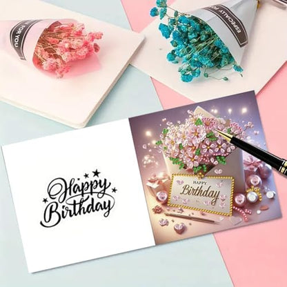 6 Pcs Diamond Painting Greeting Cards Kit Birthday Hydrangea Rose Flower with Envelopes, 5D DIY Special Shaped Rhinestone Art Card Making Kits for Adults, Holiday Blessing Postcards Craft Gifts - Image 3