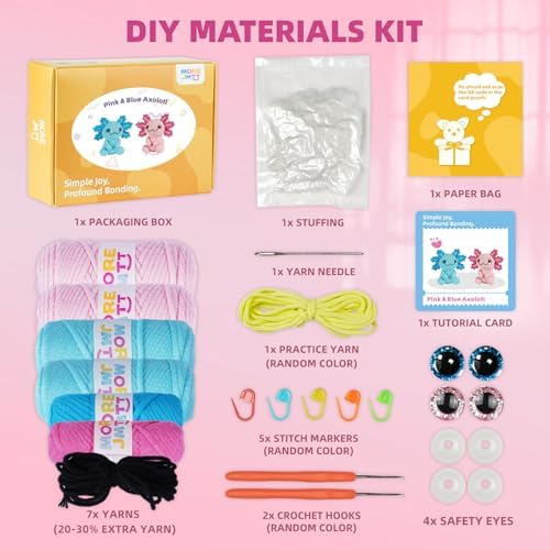MOREJMTT Crochet Kit for Beginners, Crochet Animal Kits,Crocheting Kit for Starters with Step-by-Step Video Tutorials, Beginner Crochet Kits for Adults (2Pack Axolotl) - Image 3
