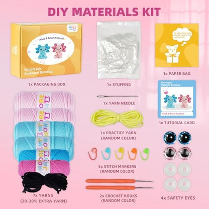 MOREJMTT Crochet Kit for Beginners, Crochet Animal Kits,Crocheting Kit for Starters with Step-by-Step Video Tutorials, Beginner Crochet Kits for Adults (2Pack Axolotl) - Image 3