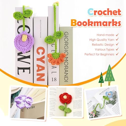 Joyclub Crochet Kit for Beginners 10 Flower Bookmarks for Adults - Image 6