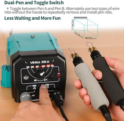 YIHUA 939 III Dual Pen Pyrography Station 2-in-1 Wood-Burning Tool with Two Wood-Burning pens 250-750°C Temperature Adjustable 20 Detailer nibs and 7 Essential Accessories and Tools Included - Image 2