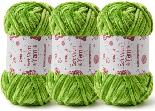 3x100g Fluffy Velvet Chenille Yarn for Crocheting and Knitting, 3x87.4yd Baby Yarn for Crocheting Soft, Crochet Chunky Yarns Amigurumi Yarns（Emerald Green by OMoiut