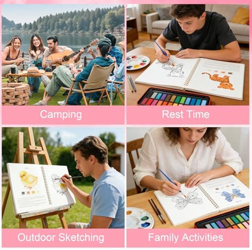 Watercolor Workbook Coloring Book for Adults, Beginner Friendly Painting Kit with 24 Colors Paint, Animals Theme - Image 7