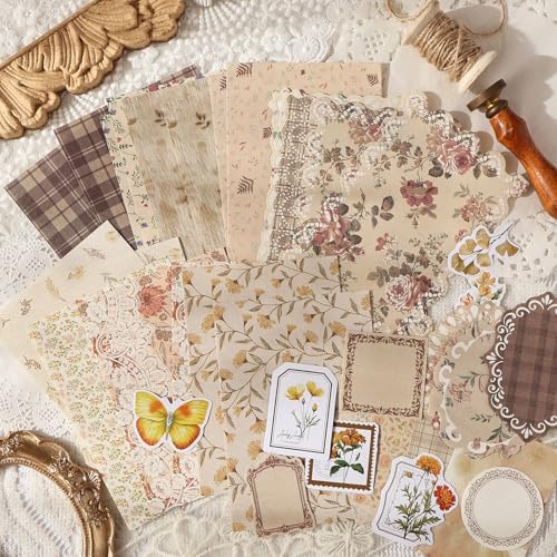 OKUPAN Scrapbook Supplies Kit – 100Pcs Vintage Floral Scrapbook Paper & Junk Journal Stickers, Journaling Supplies for Bullet Journaling, Retro Crafts, Mixed Media, Planner, Collage Card Album(Yellow) - Image 2