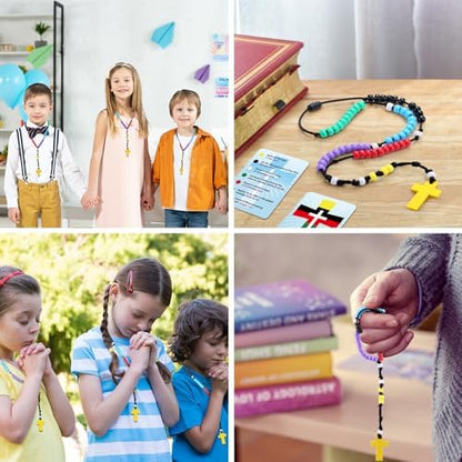 Ferreve 24 Set Rosary Making Kit for Kids, Beaded Craft with Bible Cards - Image 5