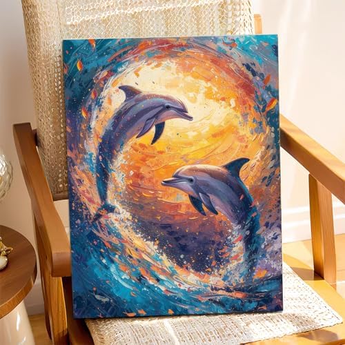 XTCIXAL Paint by Numbers Kit for Adults, Dolphin, 16X20 Inch - Image 2