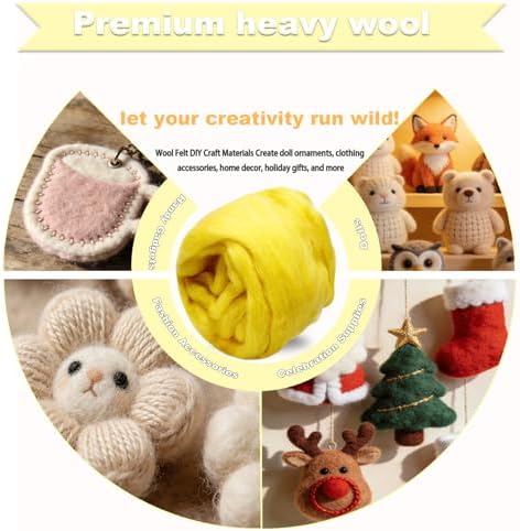 Wool Roving-3.5oz Needle Felting Wool, Soft Multi-Color Wool Fiber, Perfect Felting Wool Pure Wool, Chunky Yarn, for DIY Crafts, NeedleFelting Projects,and Artwork (Cartoon Yellow) - Image 3