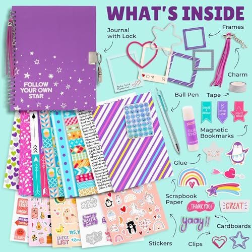 Piccassio DIY Journal Kit for Girls with Lock & Key – Journal Set for Teen Girls 8-14, Scrapbook Kit, Diary for Girls, Arts & Crafts Gift Set, Stationery & Creative Writing Kit - Image 2