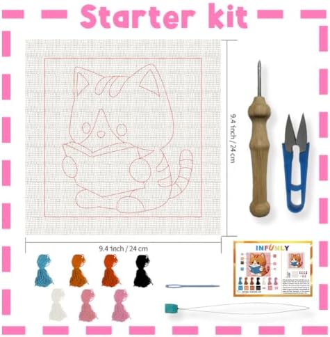 INFUNLY Cat Reading Punch Needle Kit for Beginners Book Cat Punch Needle Embroidery Kits for Adults DIY Punch-Stitching Kit with Instruction Threader Needles Square Frame for Wall Decor 9.4''x9.4'' - Image 2