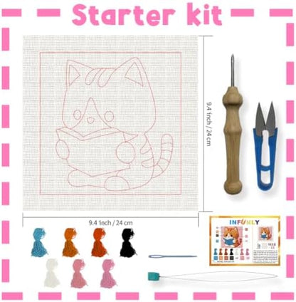 INFUNLY Cat Reading Punch Needle Kit for Beginners Book Cat Punch Needle Embroidery Kits for Adults DIY Punch-Stitching Kit with Instruction Threader Needles Square Frame for Wall Decor 9.4''x9.4'' - Image 2