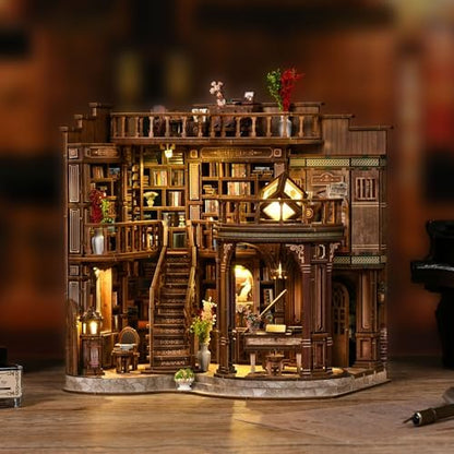 Book Nook Kit - DIY Miniature Dolls House Kit with Furniture and LED Light, 3D Puzzle Wooden Art Bookends, Model Kits for Adults and Teens (Dream Fantasy Bookstore) - Image 2