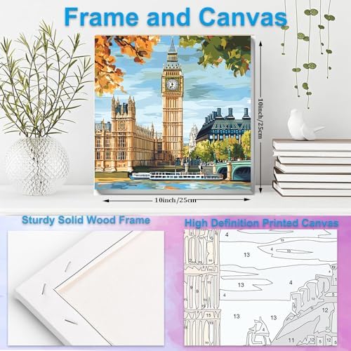 Artunion Framed Paint by Numbers Kit for Adults Beginners & Kids Ages 8-12,Big Ben Paint by Number with Frame,London City Paint by Numbers Kit on Canvas 10 * 10 Inch Without Easel - Image 5