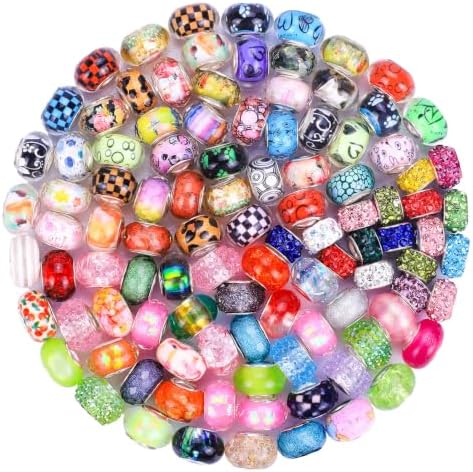 Aipridy Large Hole European Beads, Craft Supplies Kit，Assorted Mixed Color Lampwork Spacer Beads for DIY Bracelet Jewelry Making (100, Mixed) by AIPRIDY