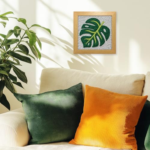 INFUNLY Green Leaf Punch Needle Kits for Beginners Monstera Delicious DIY Punch Needle Embroidery Kit with Instruction Plant Leaf Stamped Handcraft Rug Yarn Hooking Kit for Craft Lovers Home Decor - Image 4