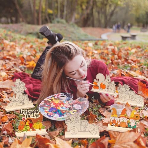 Yuntau 24 Pcs Wooden Fall Crafts Kits, Color Your Own Sign Table Decor - Image 5