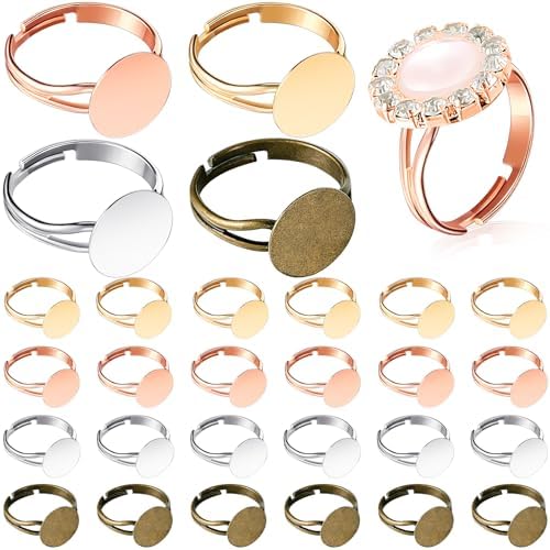 Herdear 40pcs Adjustable Blank Rings 12mm Base, Mixed by Herdear